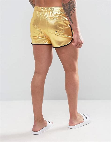 Asos Synthetic Runner Swim Shorts In Gold Metallic In Short Length For Men Lyst