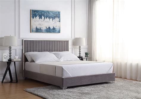 Grey Brushed Velvet King Size Bed Frame With Tall Headboard And Silver Trim Extra 10 Off On