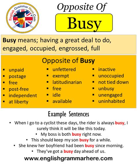 Opposite Of Busy Antonyms Of Busy Meaning And Example Sentences