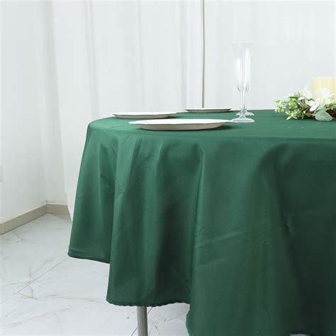 Polyester Linen Tablecloth Round In Hunter Emerald Green Efavormart