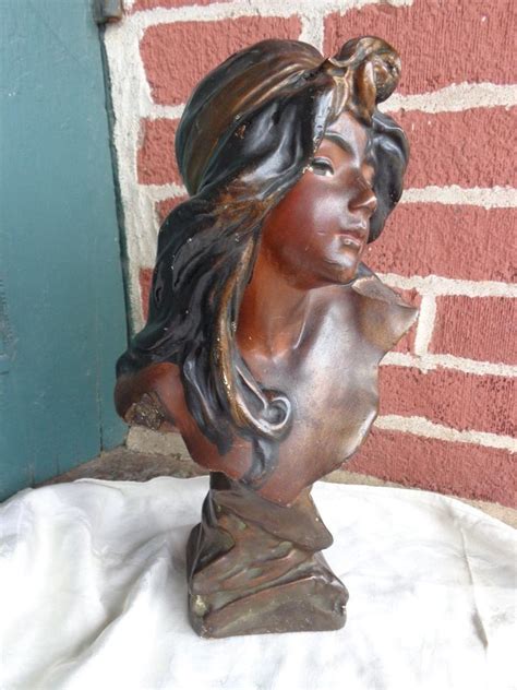 Antique Art Nouveau Lady Figural Chalkware Statue Bust Old Original