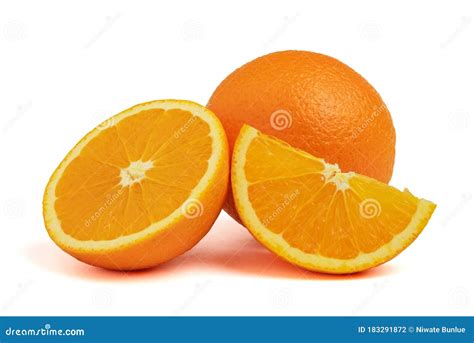 Orange Half And Slice Isolated On White Background Stock Photo Image