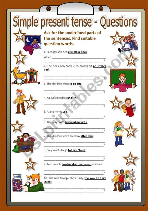 Simple Present Tense Questions Esl Worksheet By Poohbear