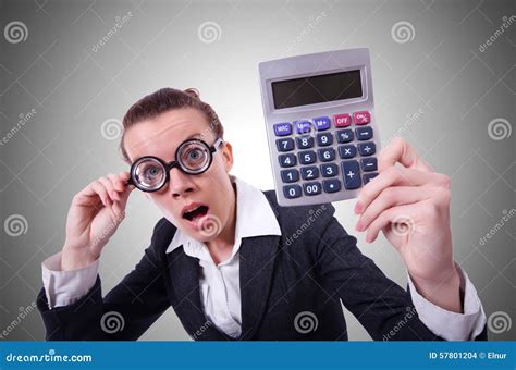 Nerd Female Accountant With Calculator Stock Photo Image Of