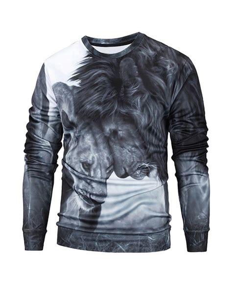 Crew Neck 3d Lions Print Sweatshirt Gray 3z42308614 Mens