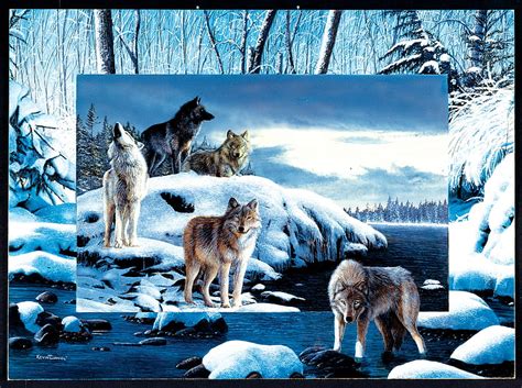 Ice Wolves Snow Wolfpack Winter Predators Painting Artwork Hd