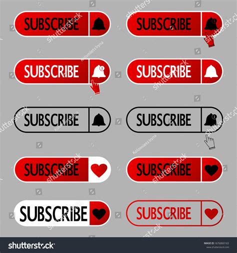 Subscribe Button Set Subscribing Icons Bell Stock Vector Royalty Free