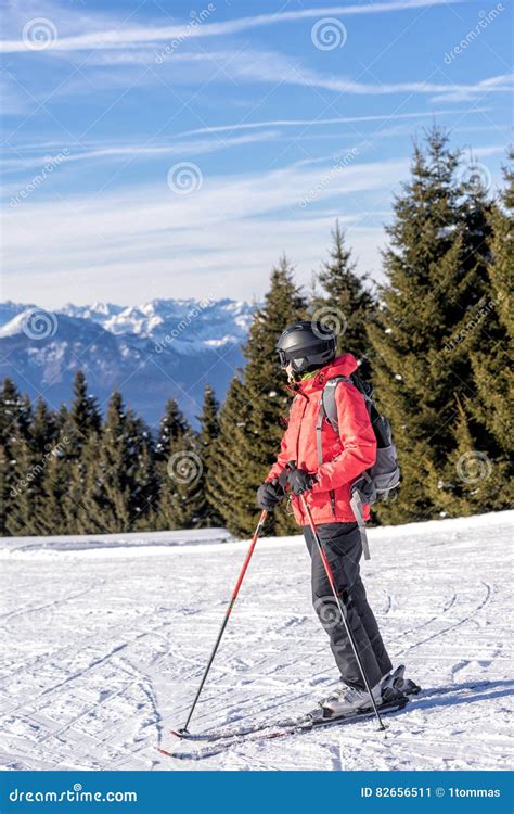 Image Of Female Skier On A Slope Stock Image Image Of Pose Activity