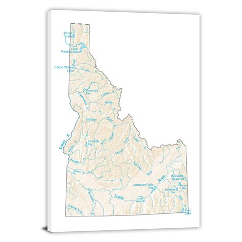 Idaho Lakes And Rivers Map 2022 Canvas Wrap