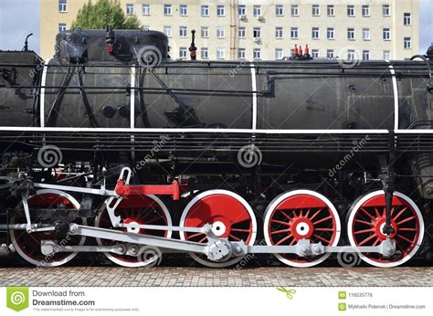 Red Wheels Of Old Ussr Black Steam Locomotive Wheels Of An Old Soviet