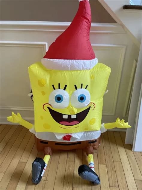 Gemmy Spongebob Squarepants Christmas 42 Airblown Inflatable Santa Hat