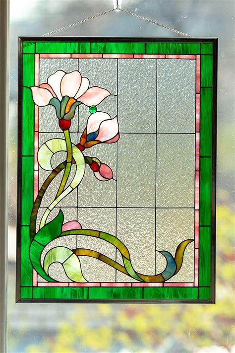 Custom Stained Glass Flower Panel Magnolia Stained Glass Window Decor