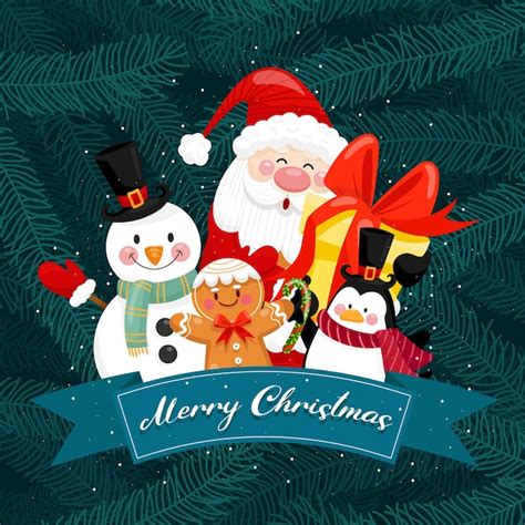 Cartão De Feliz Natal Com Caixa De Papai Noel Boneco De Neve Pinguim