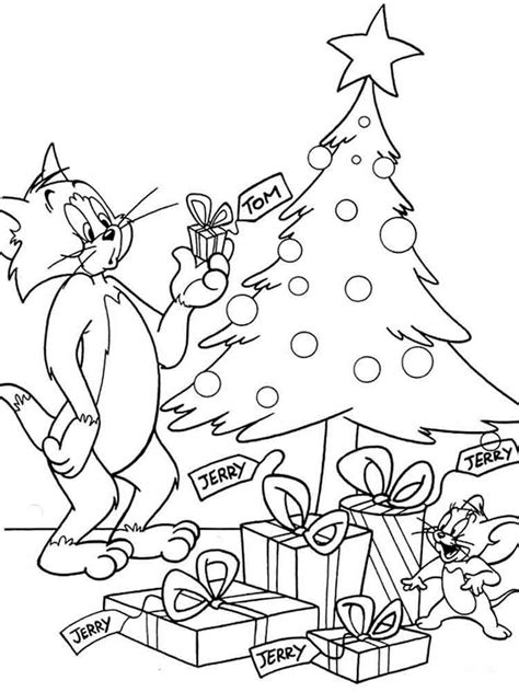 Tom And Jerry In Christmas Coloring Page - Free Printable Coloring