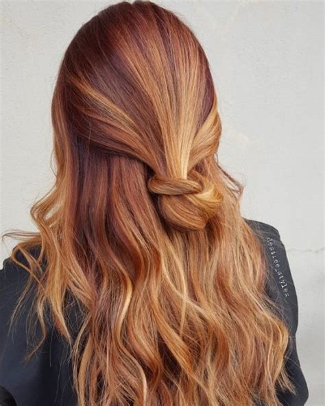 Red and gold feathered highlights. 20 Hottest Red Hair with Blonde Highlights for 2019