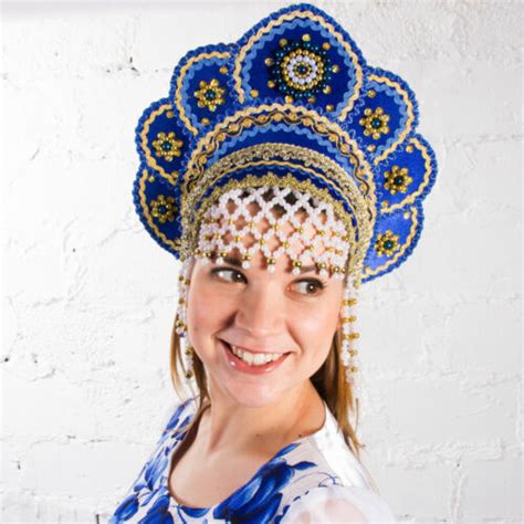 Blue Kokoshnik Traditional Russian Folk Costume Headdress Elena Кокошник Ebay