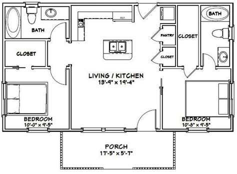 36x20 House 2 Bedroom 2 Bath 720 Sq Ft Pdf Floor Plan Etsy Guest