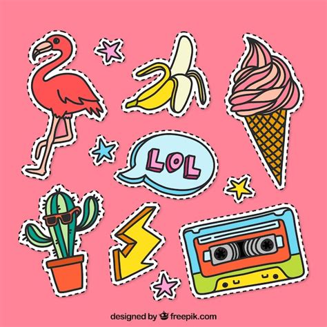 Free Vector Funny Stickers With Colorful Style