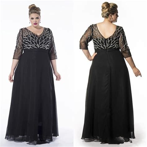 Plus Size Special Occasion Dresses Black Chiffon Gown Sequin Dresses
