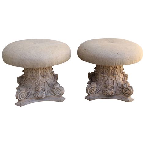 Pair Of Italian Carved Capital Stools Stool Rustic House Carving