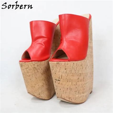Sorbern 12 Inch Extreme High Heel Mules Women Shoes Crok Wedges Platform Open Toe Peep Toe