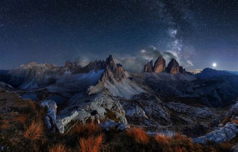 Wallpaper The Sky Stars Clouds Night The Milky Way The Dolomites