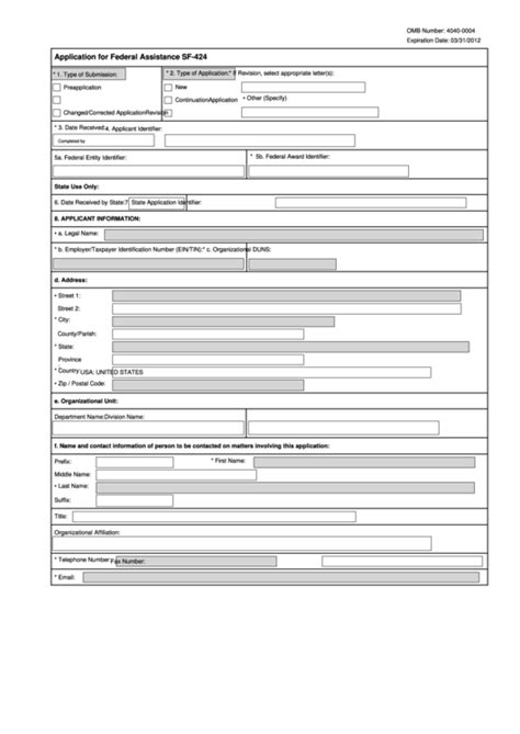 Sf 424 Fillable Form Printable Forms Free Online