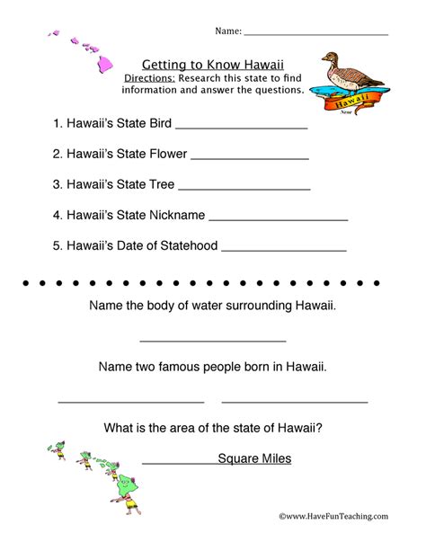 Free Printable Worksheets About Hawaii
