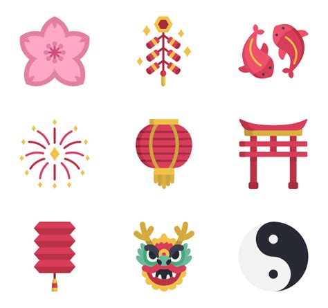 Cartoon icons set of traditional asian decoration, fortune cookies, garlands, gift box and candy cane. Family clipart chinese new year, Family chinese new year ...
