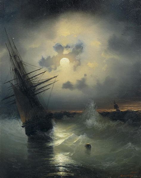 Sailing Ship On The High Seas Under Moonlight Painting By Ivan