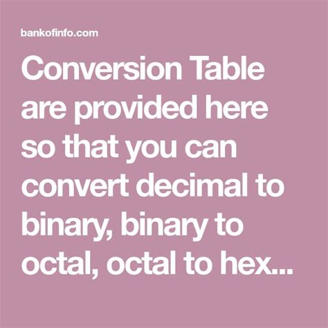 Conversion Table Are Provided Here So That You Can Convert Decimal To