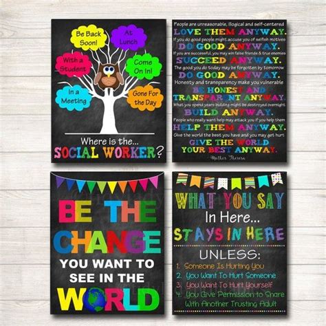 Set Of 4 Social Worker Office Posters For Social Work Office Decor