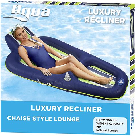 Aqua Oversized Deluxe Pool Lounger Inflatable Pool Float Heavy Duty X Large 70” Navy Green