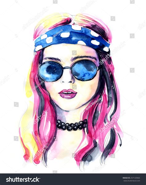 Watercolor Fashion Girl Sunglasses Stock Illustration 257129365 Shutterstock