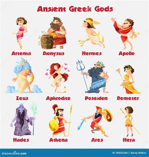 Ancient Greek Gods Cartoon Figures Sets With Dionysus Zeus Poseidon Aphrodite Apollo Athena