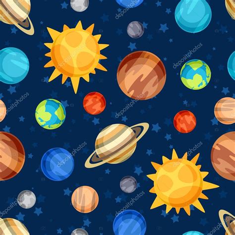 Cosmic Seamless Pattern With Planets Of The Solar System Stock Vector