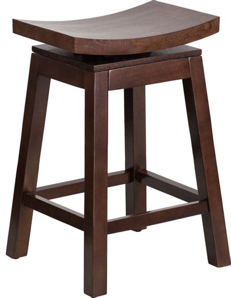 26 Inch High Saddle Seat Cappuccino Wood Counter Height Stool