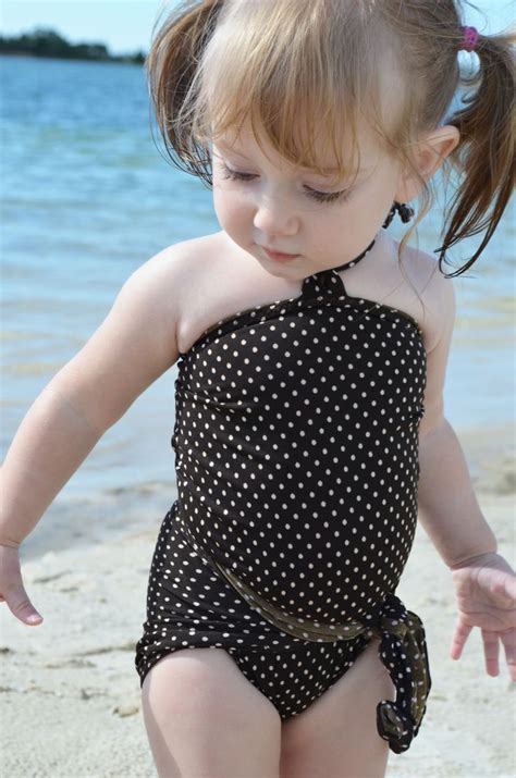 Girls Swimsuit Baby Bathing Suit Brown Polka Dot Wrap Around Swimsuit