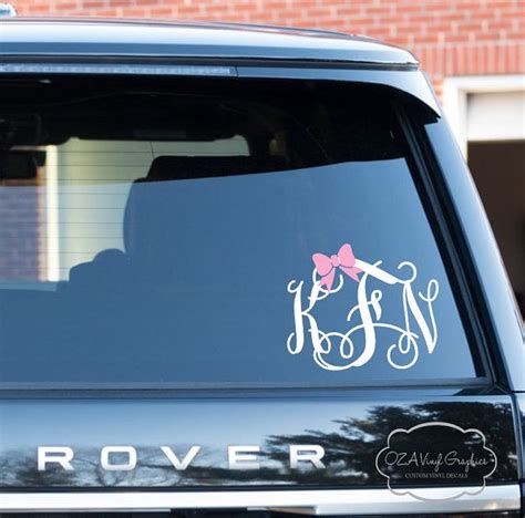 Monogram Car Decal Personalized Bow Script Letters Preppy Etsy Monogram Vinyl Decal Car