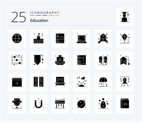 Education 25 Solid Glyph Icon Pack Including Laptop Device School