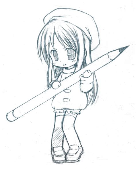 Anime Art Chibi Anime Girl Giant Pencil Hat Beret