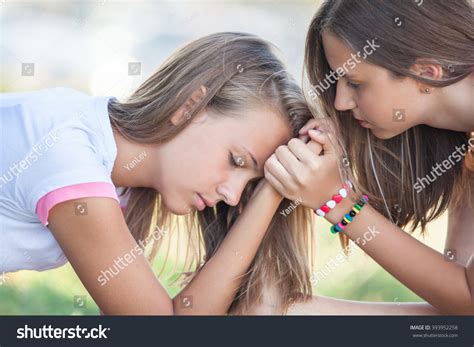 Young Girl Comforting Her Friend Depression Stock Photo 393952258