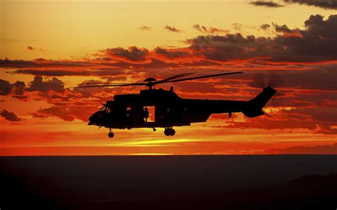 Download Wallpapers Eurocopter Ec Caracal Military Helicopter Brazilian Air Force Sunset