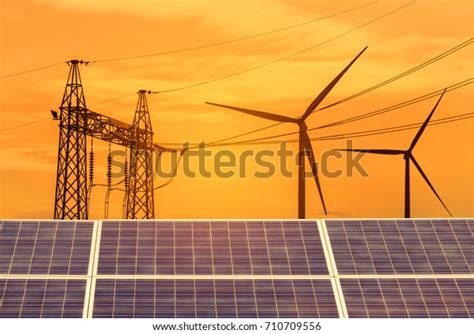 Solar Cells Wind Turbines Generating Electricity Stock Photo Edit Now