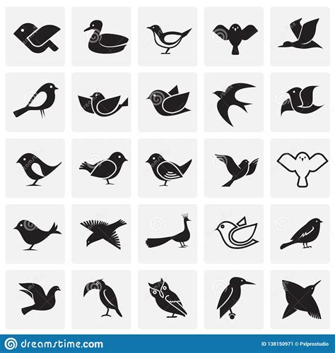 Bird Icons Set On Squares Background For Graphic And Web Design Modern