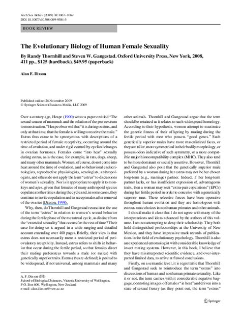 Pdf The Evolutionary Biology Of Human Female Sexuality Randy Thornhill