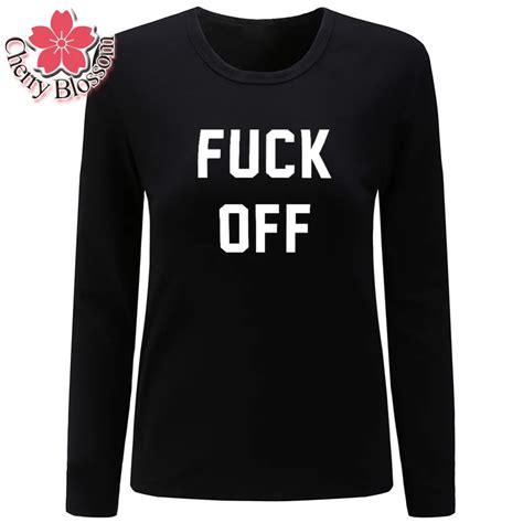 Cherry Blossom Ladies Tops Long Sleeve O Neck T Shirt Women Fuck Off
