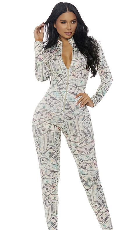 Maybe you would like to learn more about one of these? Costume Body Suit - Zipfront Money Print Catsuit