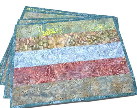 Quilted Batik Placemats In Natural Colors Set Of 4 Etsy