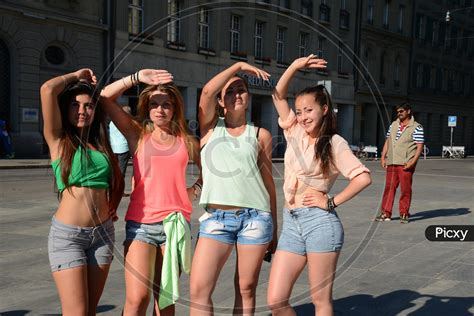 image of group of girls posing in switzerland streets kh223972 picxy